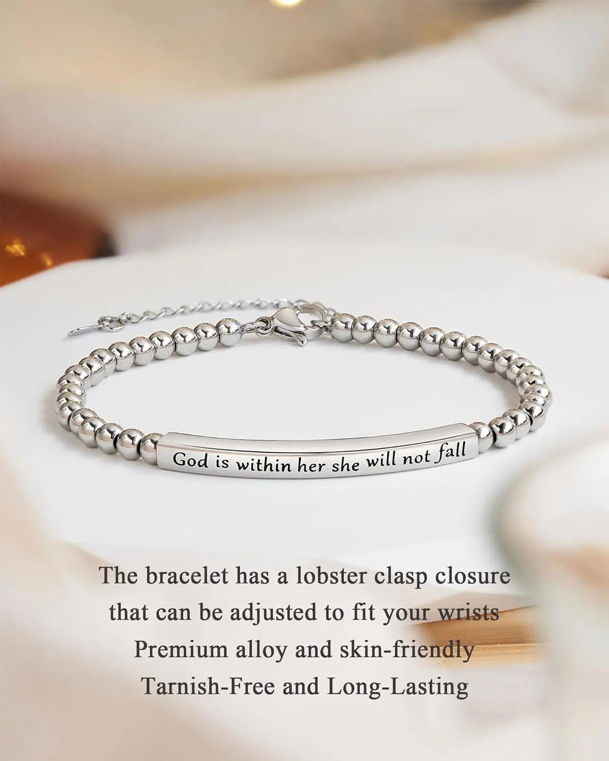 Christian Bracelet for Women God Is Within Her She Will Not Fall | Bible Verse Jewelry | Inspirational Religious Gift for Her | Faith Gift