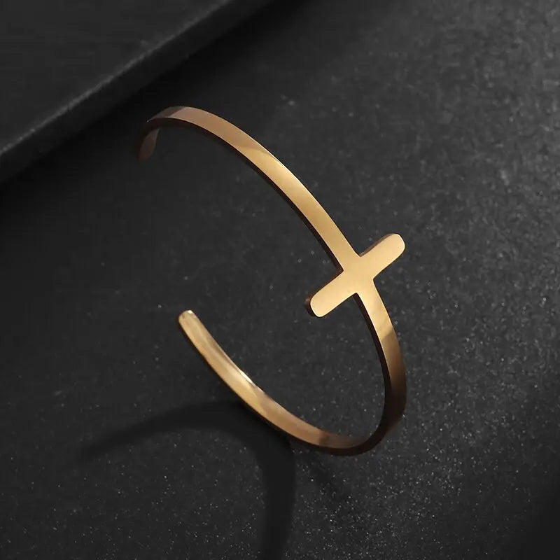 Retro Stainless Steel Christian Cross Cuff Bracelet for Men and Women Praying Catholic Religious Amulet Lucky Jewelry Gift - Blessings is Here