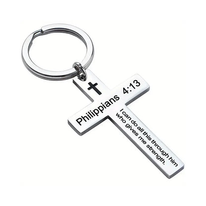 Stainless Steel Faith Christian Cross Bible Verse Keychain