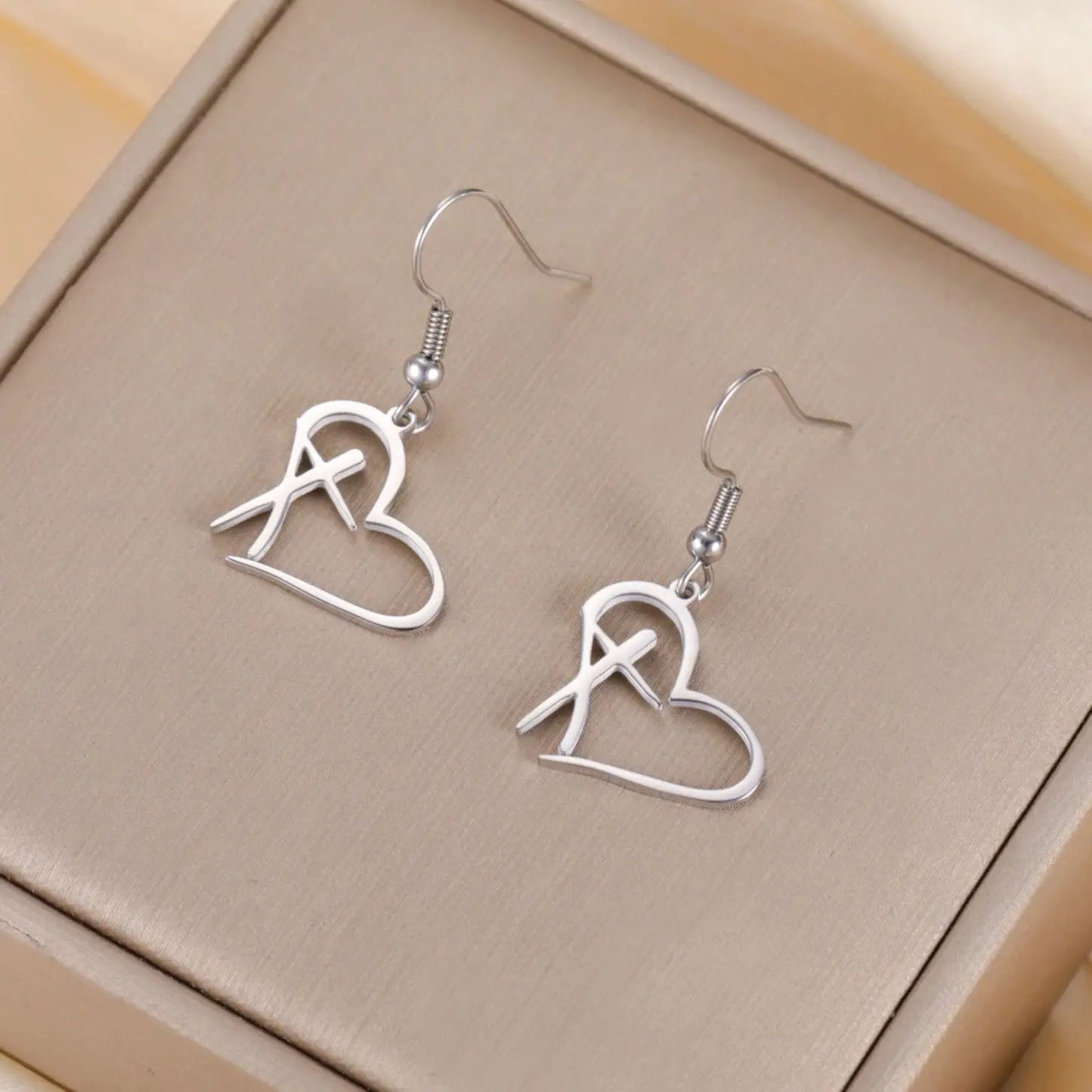 Christian Cross Heart Earrings for Women Love Keyring Stainless Steel Key Bag Car Charms Religious Lucky Jewelry Gifts