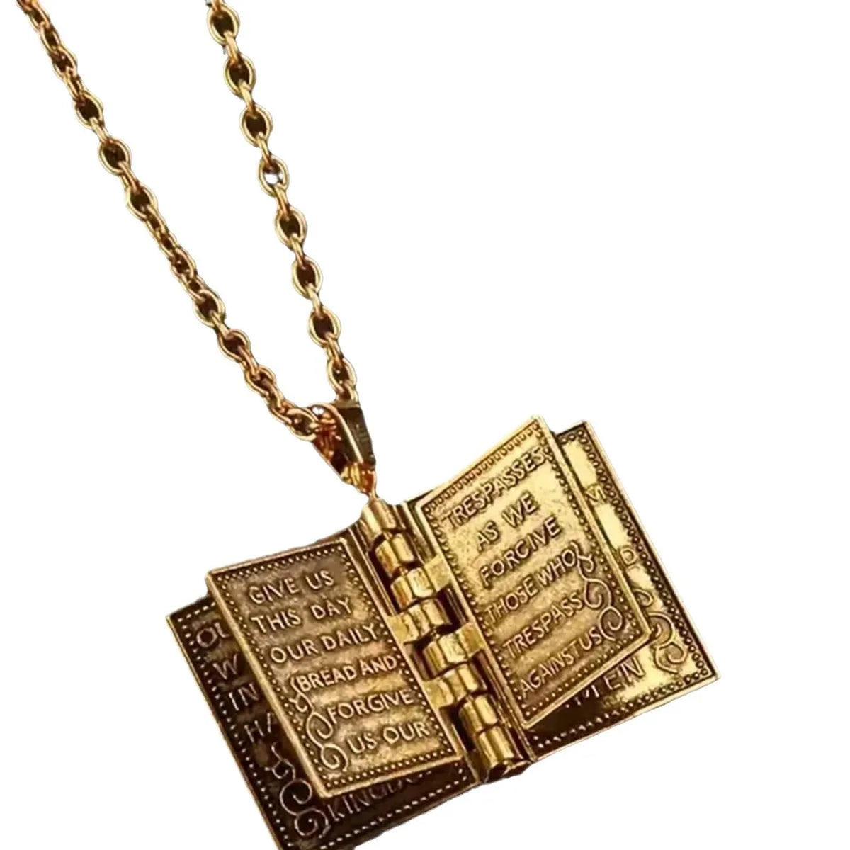 1 pc Vintage Holy Bible Pendant Necklace for Men &amp; Women – Polished Alloy Christian Cross Book Necklace, Opening Bible Locket Pendant, Gold &amp; Silver Religious Jewelry Gift