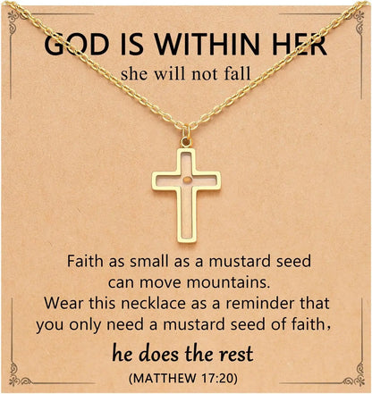 14KGold Stainless Steel Moving Mountains-Mustard Seed Faith Pendant Necklaces for Women Men Boys Teens Girls Christmas Gifts - Blessings is Here