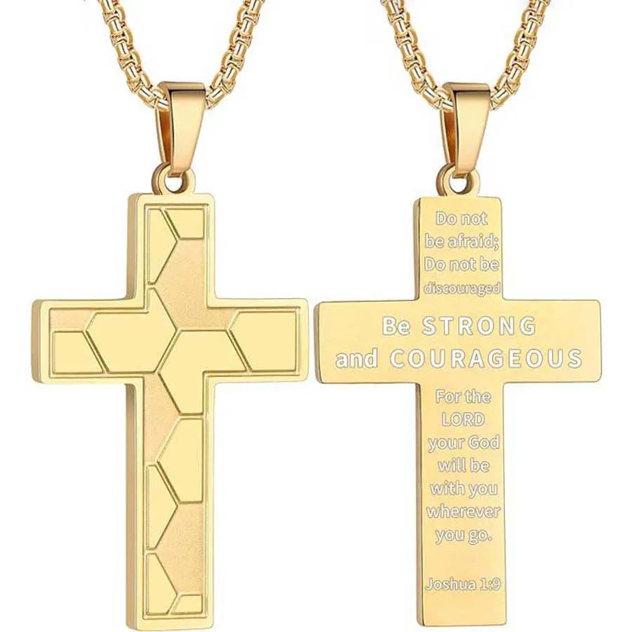 Stainless Steel Sports Cross Necklace Bible Verse Jewelry
