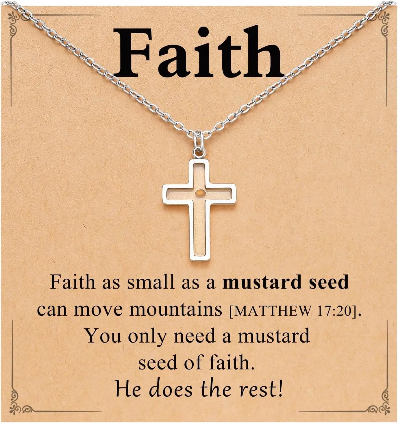 14KGold Stainless Steel Moving Mountains-Mustard Seed Faith Pendant Necklaces for Women Men Boys Teens Girls Christmas Gifts - Blessings is Here
