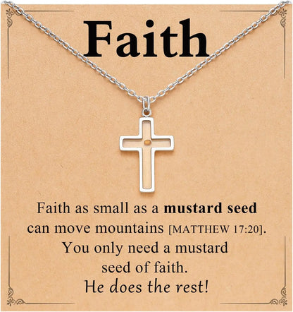 14KGold Stainless Steel Moving Mountains-Mustard Seed Faith Pendant Necklaces for Women Men Boys Teens Girls Christmas Gifts - Blessings is Here