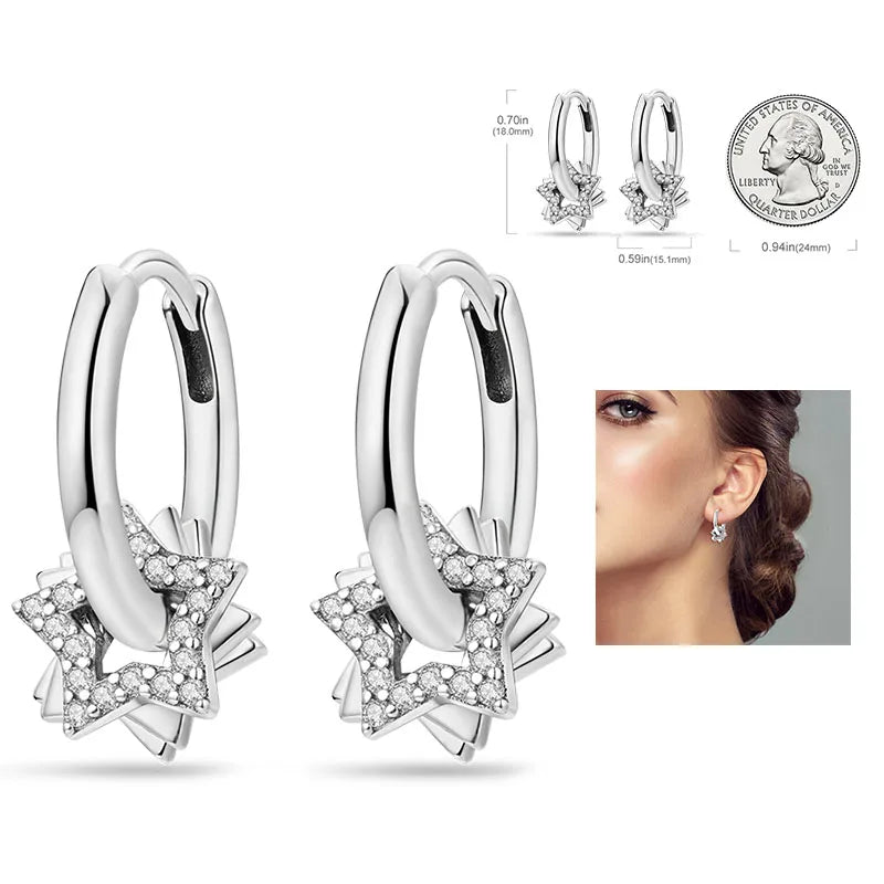 925 Silver Heart & Star Zircon Hoop Earrings - Blessings is Here
