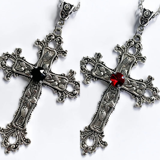 Gothic Unisex Punk Crystal Big Cross Necklace