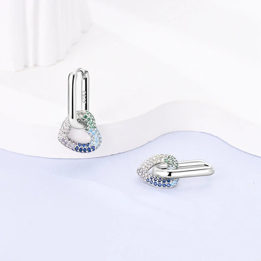 925 Silver Heart & Star Zircon Hoop Earrings