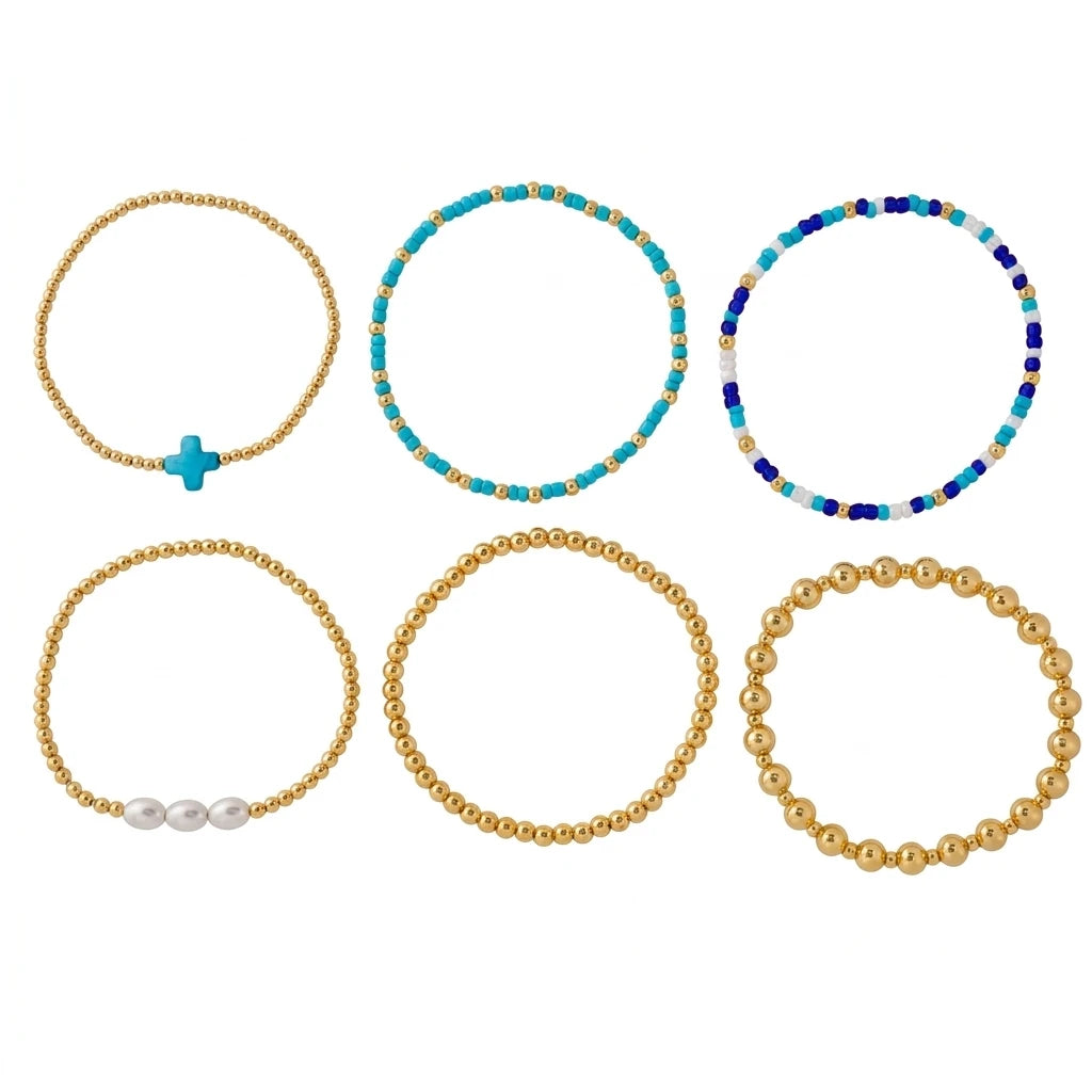 6PCS Bohemian Cross Beaded Bracelet Set for Women