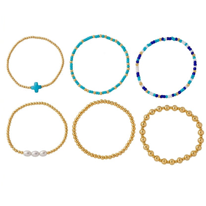 6PCS Bohemian Cross Beaded Bracelet Set for Women