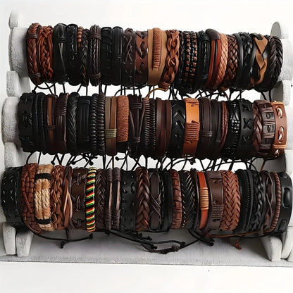 Braided Leather & Bead Bracelet Set
