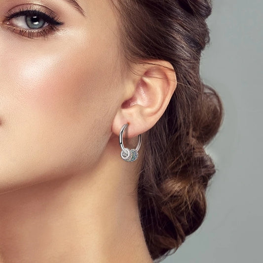 925 Silver Heart & Star Zircon Hoop Earrings