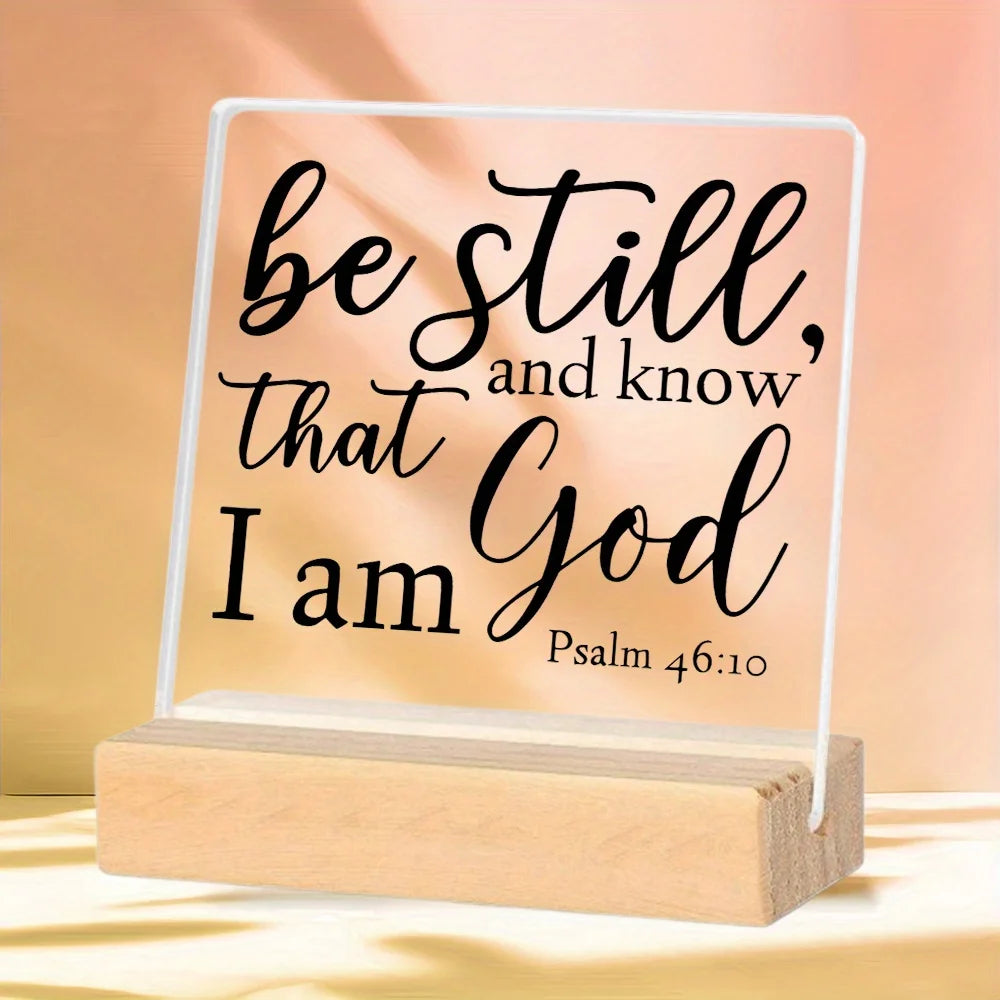 2D Flat, 1pc Square Acrylic Bible Verse Desk Decor with Wooden Base, Christian Scripture Plaque for Women, Inspirational Sign,