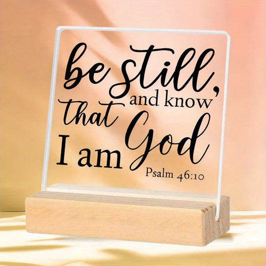 2D Flat, 1pc Square Acrylic Bible Verse Desk Decor with Wooden Base, Christian Scripture Plaque for Women, Inspirational Sign,