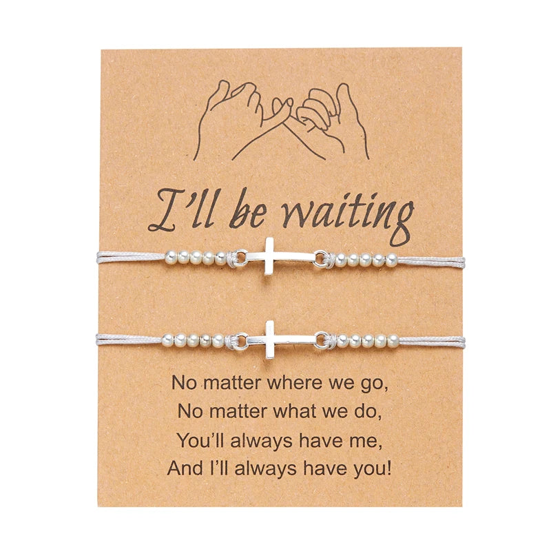 2Pcs/Set New Simple Cross Braided Bracelet for Women Men Handmade Adjustable Friendship Couple Bracelet Christian Prayer Jewelry