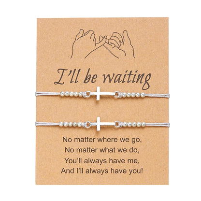 2Pcs/Set New Simple Cross Braided Bracelet for Women Men Handmade Adjustable Friendship Couple Bracelet Christian Prayer Jewelry