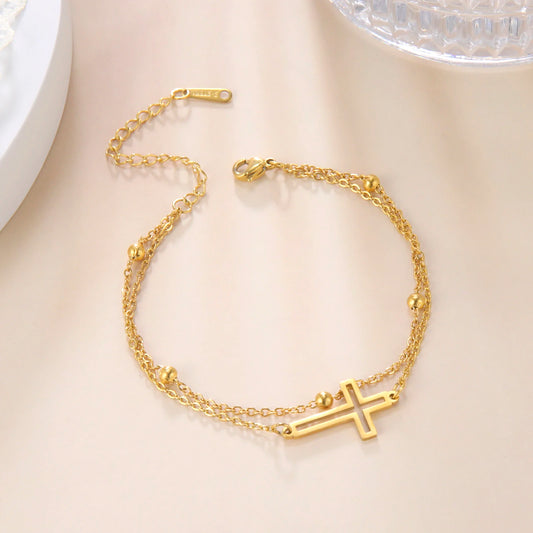 Fashion Women's Jewelry Cross Pendant Bracelets Stainless Steel Double Layer Chain Bracelets for Men Women Trend Gift - Blessings is Here