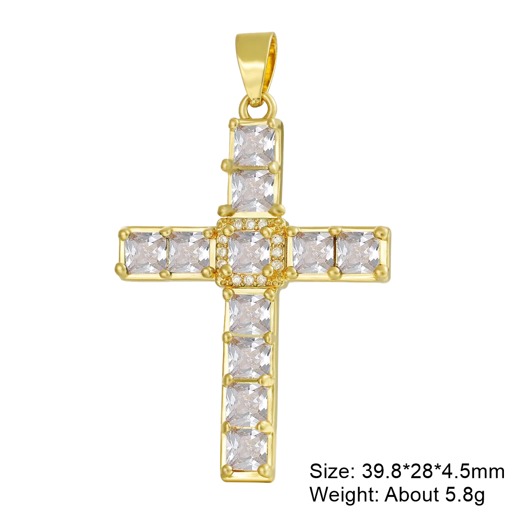 Juya Handmade 18K Real Gold Plated Cubic Zirconia Christian Cross Charms For DIY Rosary Religious Pendant Jewelry Making - Blessings is Here