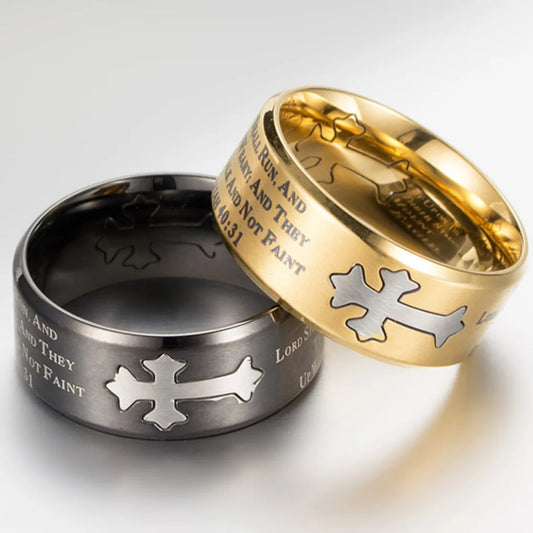 Isaiah Bible Verse Cross Men’s Stainless Steel Ring