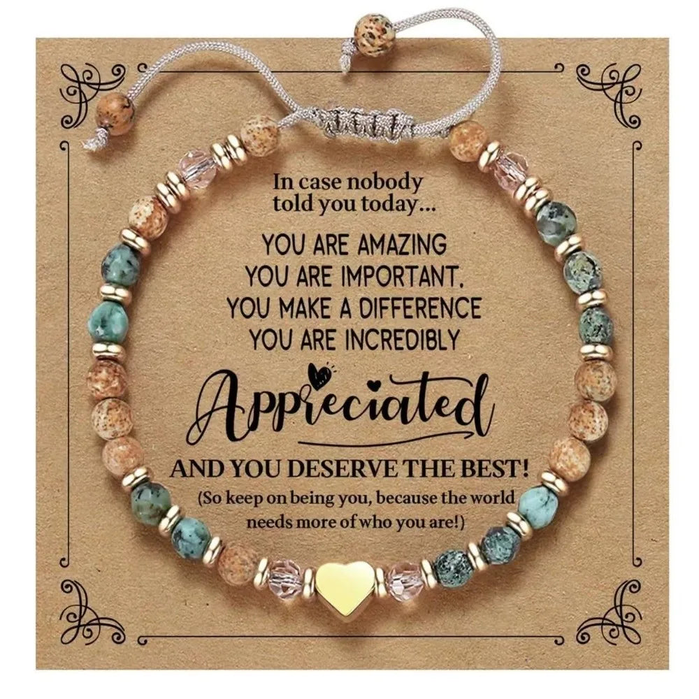 Inspirational Bead Bracelet Gift for Her | Handmade Wish Bracelet with Message Card | Motivational Boho Heart Bracelet
