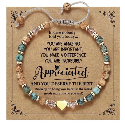 Inspirational Bead Bracelet Gift for Her | Handmade Wish Bracelet with Message Card | Motivational Boho Heart Bracelet