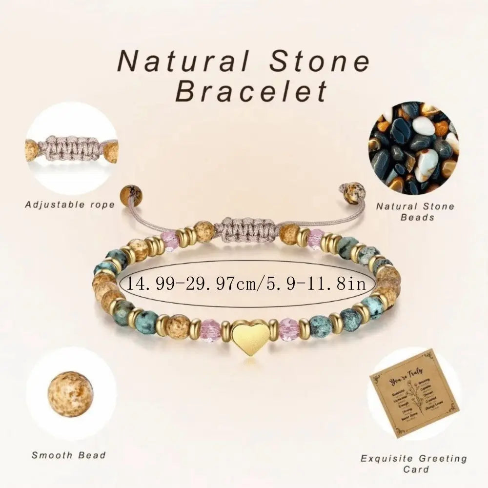 Inspirational Bead Bracelet Gift for Her | Handmade Wish Bracelet with Message Card | Motivational Boho Heart Bracelet