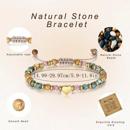 Inspirational Bead Bracelet Gift for Her | Handmade Wish Bracelet with Message Card | Motivational Boho Heart Bracelet