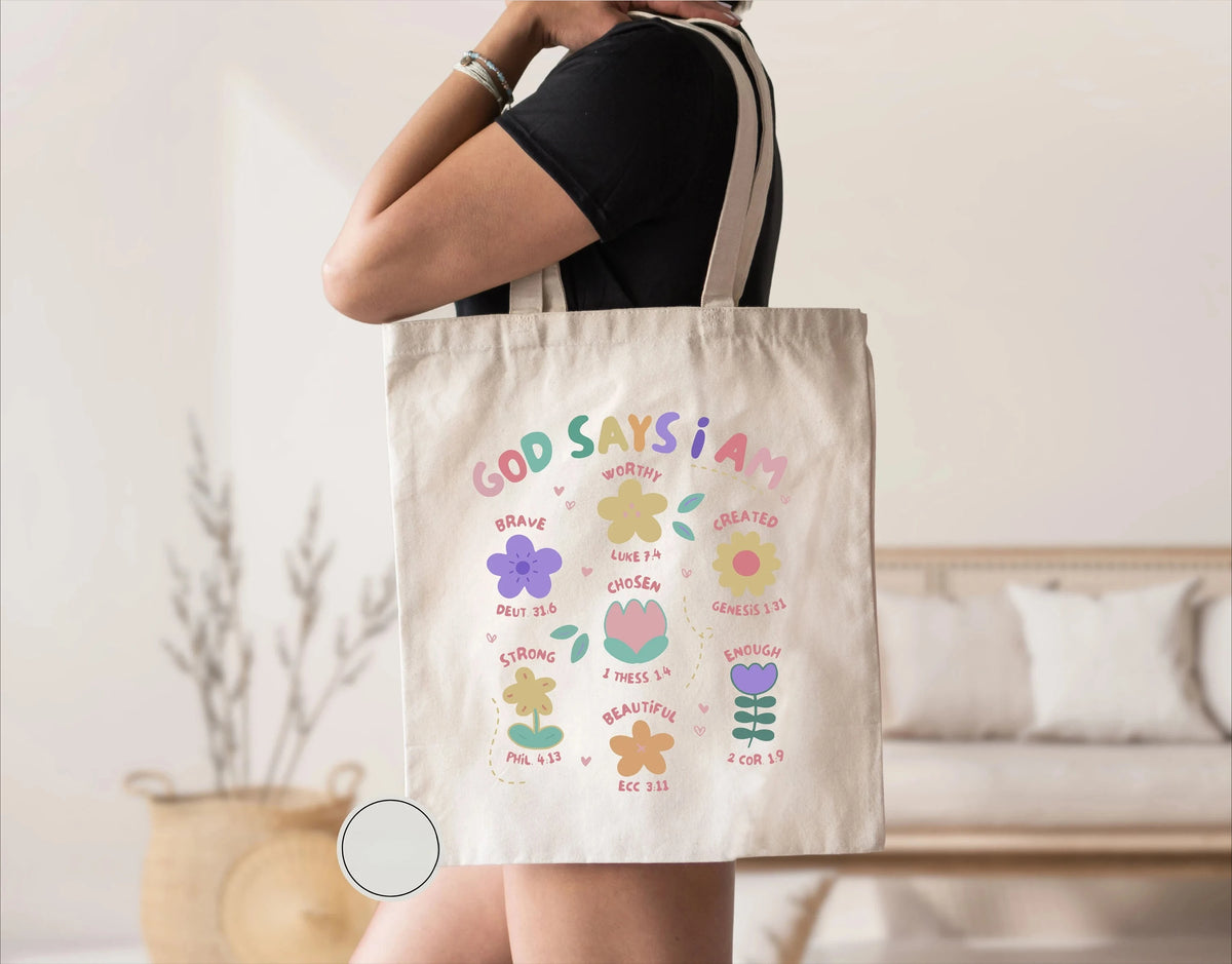 God Is Good Christian Tote Bag – Floral Canvas Shoulder Bag for Women
