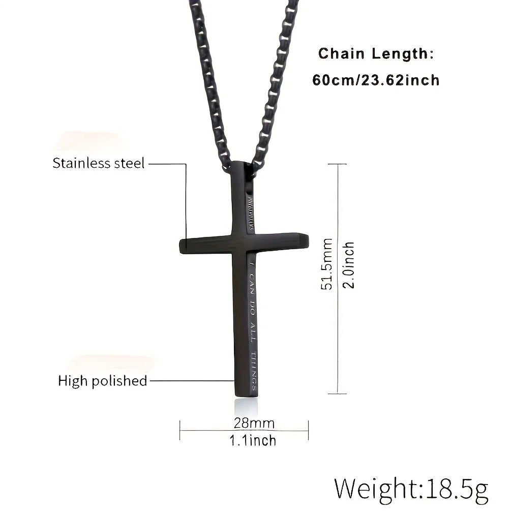 304L Stainless Steel Jesus Cross Necklace Men Women Bible Verse Spiritual Necklace for Men Jewelry - Blessings is Here