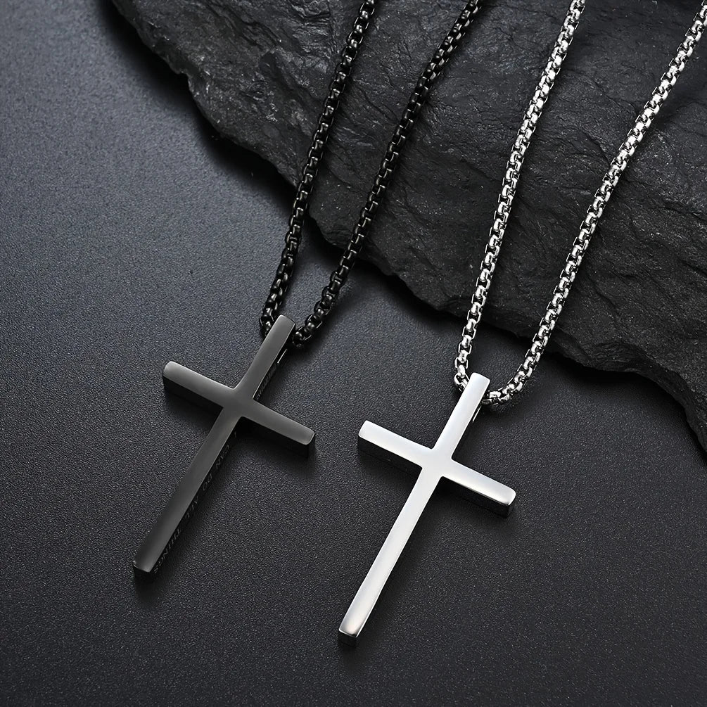 304L Stainless Steel Jesus Cross Necklace Men Women Bible Verse Spiritual Necklace for Men Jewelry - Blessings is Here