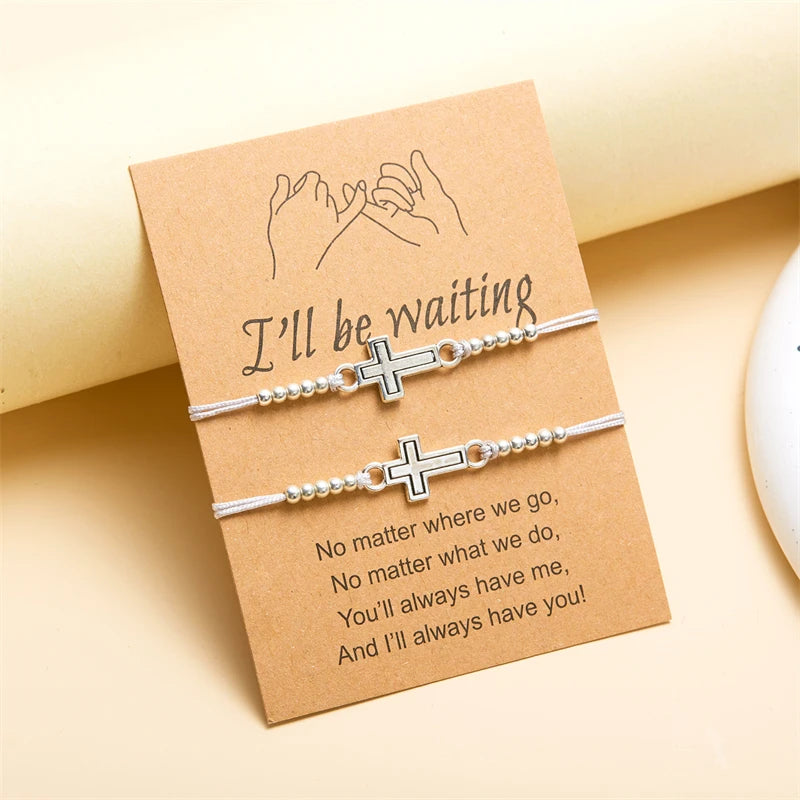 2Pcs/Set New Simple Cross Braided Bracelet for Women Men Handmade Adjustable Friendship Couple Bracelet Christian Prayer Jewelry - Blessings is Here