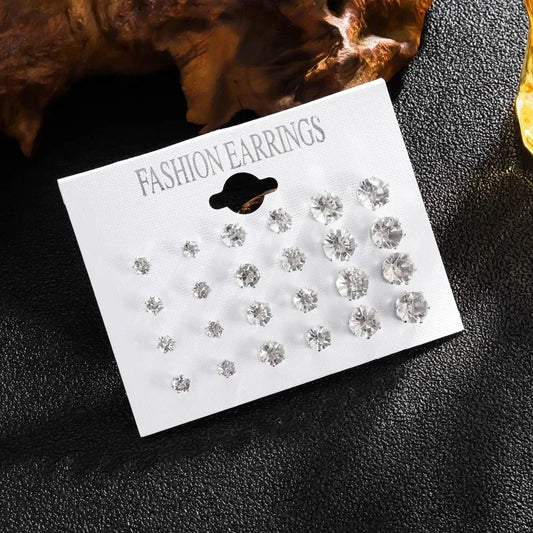White Crystal Stud Earring Set