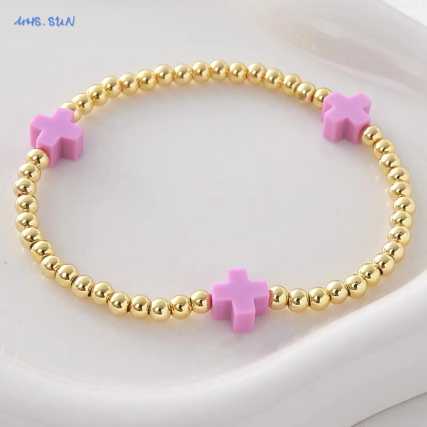 Gold Beaded Cross Bracelet, Christian Bracelet for Women and Men, Faith Jewelry, Inspirational Religious Gift