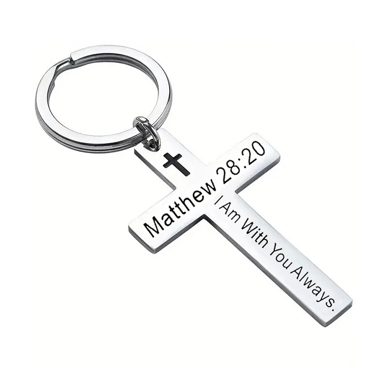 Stainless Steel Faith Christian Cross Bible Verse Keychain