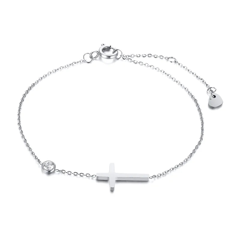 Birthstone Zirconia Thin Chain Link Cross Bracelet Stainless Steel Women's Adjustable Link Stacked Layered Chain Bracelets