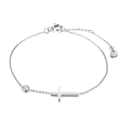 Birthstone Zirconia Thin Chain Link Cross Bracelet Stainless Steel Women's Adjustable Link Stacked Layered Chain Bracelets