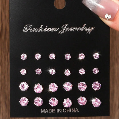 12-Pair Zirconia Stud Earring Set