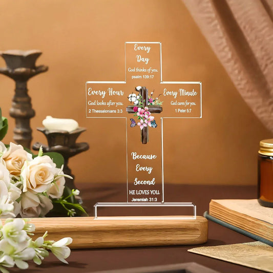 1pc Acrylic Cross - Bible Verses and Prayers, Inspirational Christian Gifts, Religious Decor for Home and Desk, Perfect for Mom,