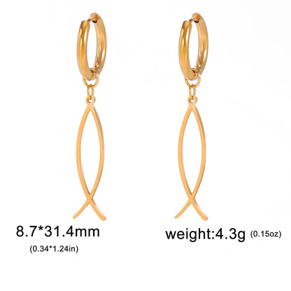 Cross Charm Dangle Earrings Ichthys Jesus Fish Christian Symbol Hoop Earrings Stainless Steel Catholic Amulet