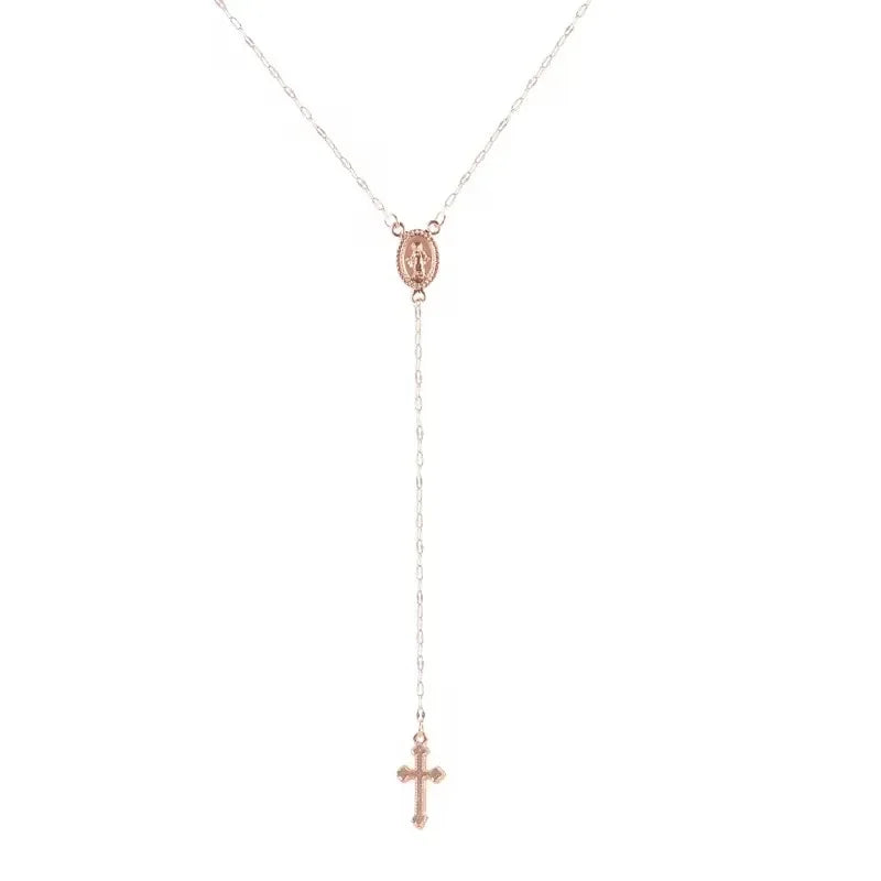 Boho Religious Vintage Christian Cross Rosary Necklace - Blessings is Here