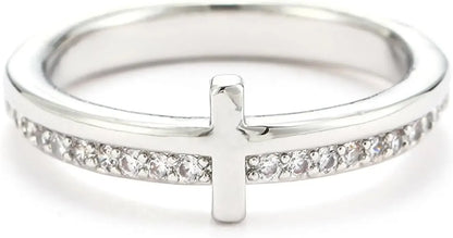 Cross Ring Pray Throuhgh It Cross Ring for Daughter/Granddaughter From Mom, Stackable Cubic Zirconia Cross Rings for Women Girls