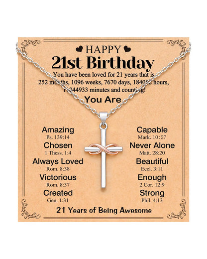 Cross Infinity Necklace for Women with Inspirational Blessing Card | Gold Christian Faith Necklace | Religious Jewelry Gift for Her