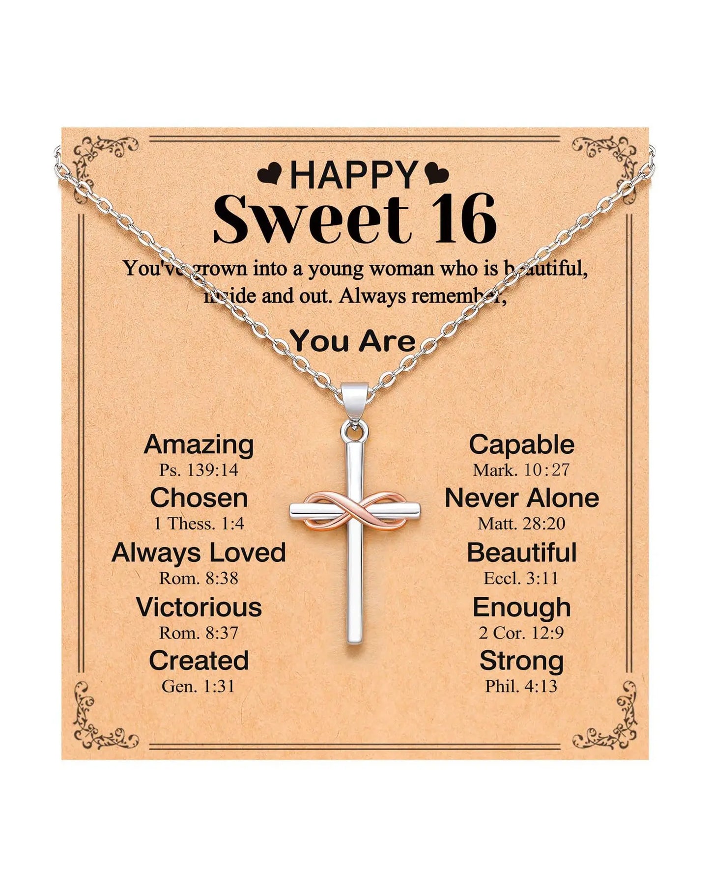 Cross Infinity Necklace for Women with Inspirational Blessing Card | Gold Christian Faith Necklace | Religious Jewelry Gift for Her