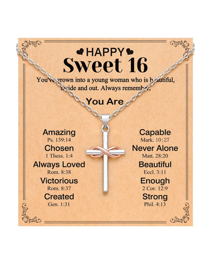 Cross Infinity Necklace for Women with Inspirational Blessing Card | Gold Christian Faith Necklace | Religious Jewelry Gift for Her