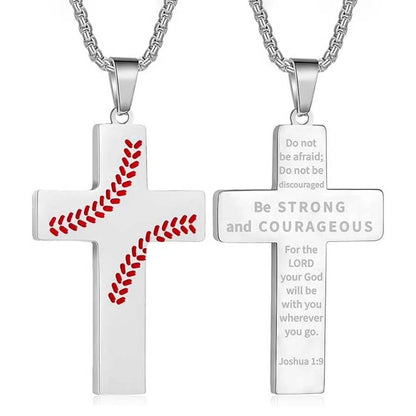 Stainless Steel Sports Cross Necklace Bible Verse Jewelry