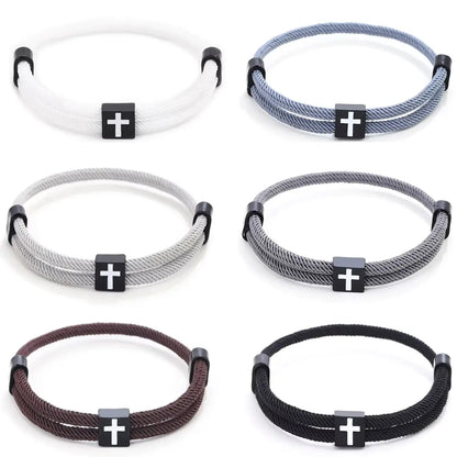 Braided Cross Bracelet for Men And Women Adjustable Hand Rope with Metal Knot Christian Baptism Gifts Christian Jewelry - Blessings is Here