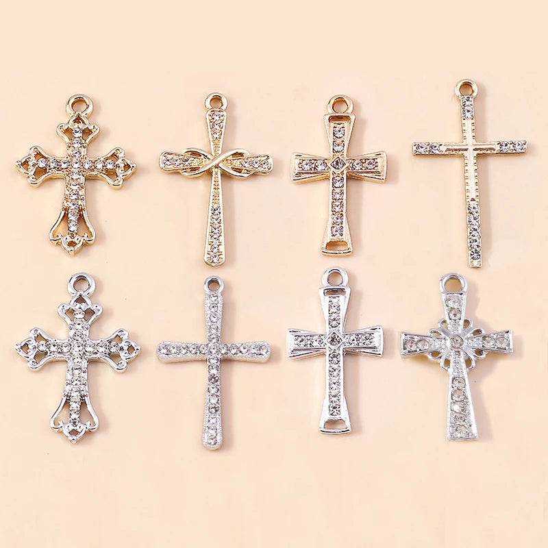 10pcs Luxury Gold Silver Color Cross Charms for Jewelry Making Handmade Crosses Pendant Necklace Keychain Diy Jewelry Findings - Blessings is Here