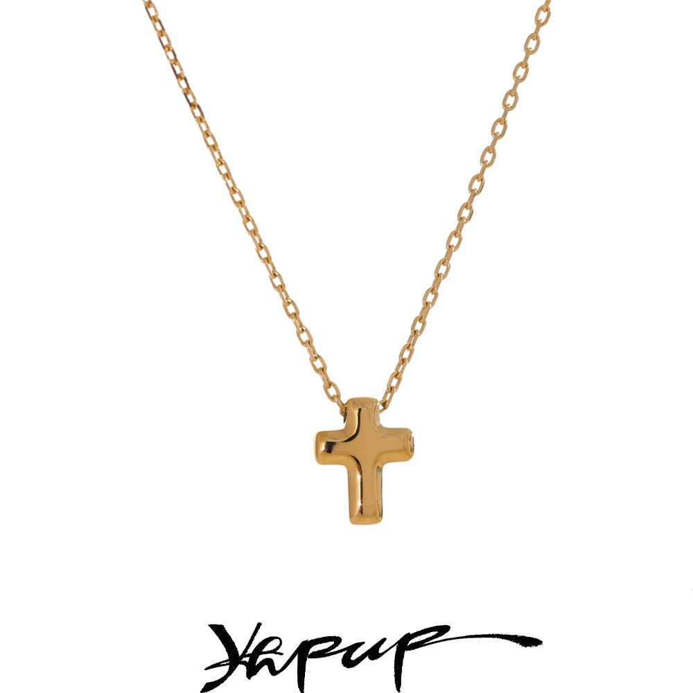 Small  Stainless Steel Chic Cross Casting Charm Pendant Necklace Unique Classic Fashion Jewelry Bijoux Femme
