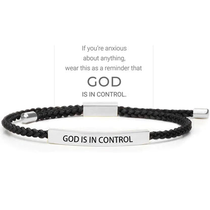 God Is in Control Inspirational Bracelets for Women Men Stainless Steel Lettering Braided Bracelet Christmas Birthday Gifts