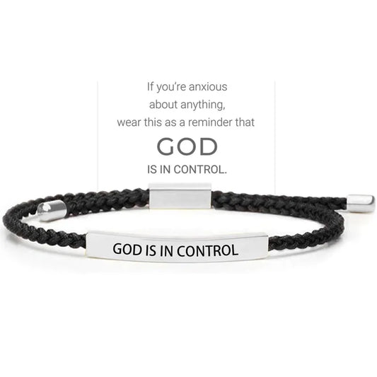God Is in Control Inspirational Bracelets for Women Men Stainless Steel Lettering Braided Bracelet Christmas Birthday Gifts
